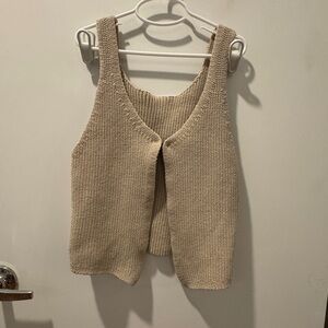 Beige Knit Sleeveless Cardigan